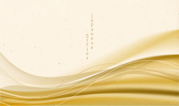 シンプルな和柄デザイン背景　金色のウェーブ　曲線イメージと和紙のテクスチャ