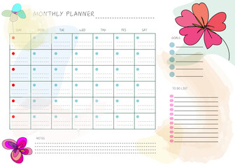 flower hand drawn clean design monthly plan and calendar template