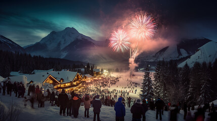 Firework Display at the Winter Fawn Resort Party
