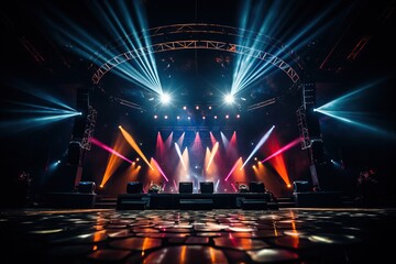 Empty concert stage in the light of spotlights. Performance