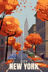 Travel vintage poster New York city autumn