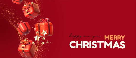 Merry Christmas and Happy New Year design template with gift box. Happy holidays. Special season offer.