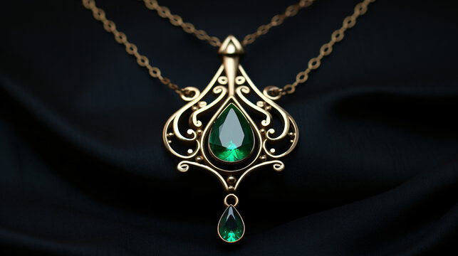 Emerald stone golden necklace