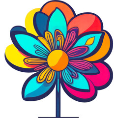 A single flower blooms colorful geometric shapes, geometric style