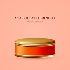 3D Round Podium. Showcase and Product display. Asia holiday set element. Chinese New Year.