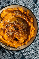 Carrot hummus zaatar and olive oil, homemade food