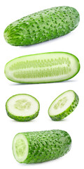 Cucumber clipping path. Organic fresh cucumber isolated on white. Full depth of field