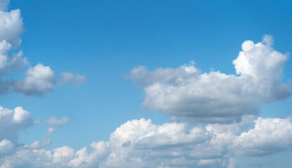 Blue Sky with White Clouds, Sunny Cloudy Sky Texture Background, Fluffy Clouds Pattern, Sunny Cumulus