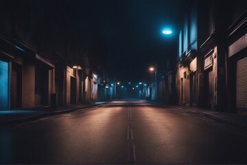 Fototapeta na wymiar A dark empty street dark blue background an empty dark scene neon light spotlights The asphalt floor