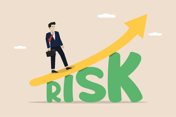 High risk stock market investment, risky investment, growth return concept, confident smart investor running on growing stock market graph on the word Risk.