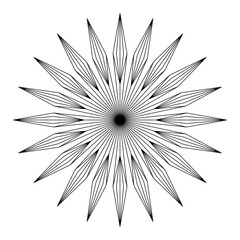 Obraz premium Hand drawn star, starburst, sunburst. Magic round symbol bursting sun rays. Bohemian circle talisman, antique style, boho, tattoo, logo. Vector sketch illustration isolated on white background