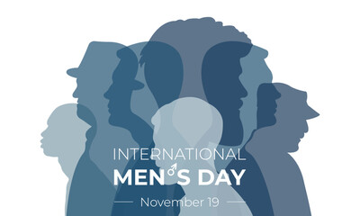 International Men's Day. Horizontal banner with silhouettes of men. Vector illustration.