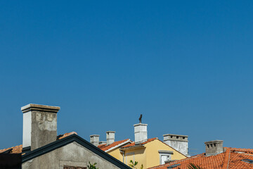 Fototapeta na wymiar Croatian Rooftops with Chimneys under a Sunny Sky