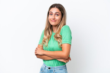 Obraz premium Young Uruguayan woman isolated on white background making doubts gesture while lifting the shoulders