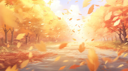 Obraz na płótnie Canvas a golden inspired anime wallpaper in autumn, ai generated image