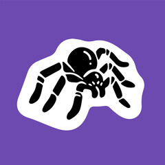Sticker with dangerous spider. Tarantula fill tattoo. Shadow or silhouette of scary black widow. Design element, print for Halloween. Handdrawn doodle isolated illustration on white background