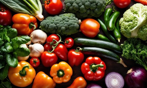 Fresh vegetables background, white background with vegetables, Generative AI