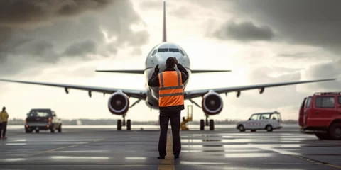 Foto op Canvas man airport worker do parking plane © xartproduction