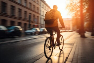 person rides a bicycle during the beautiful sunset