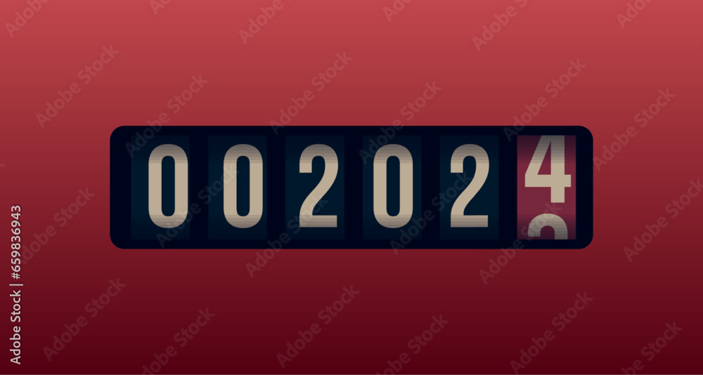 Poster years counter, digital measurement, electronic clock is shown with a 2024 numbers for 2024 year gree