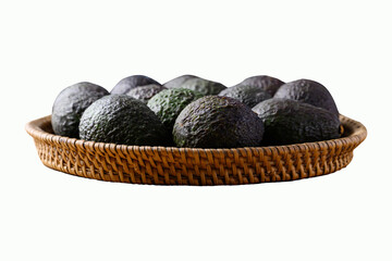 Ripe hass avocado fruit in basket