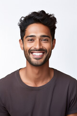 Obraz premium Smiley face of young indian man on white background.