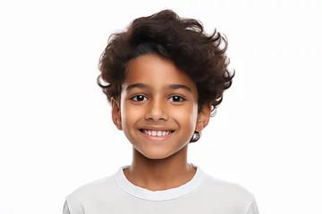 Fotobehang Smiley face of cute indian little boy on white background. © PRASANNAPIX