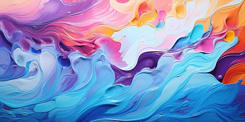 Fotobehang Abstract marbled acrylic paint ink painted waves painting texture colorful background banner - Bold colors, rainbow color swirls wave © Svitlana