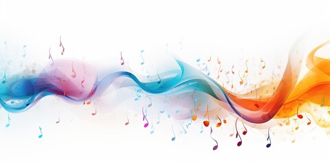 Abstract musical background a swirl of multicolored notes on a white background isolated.