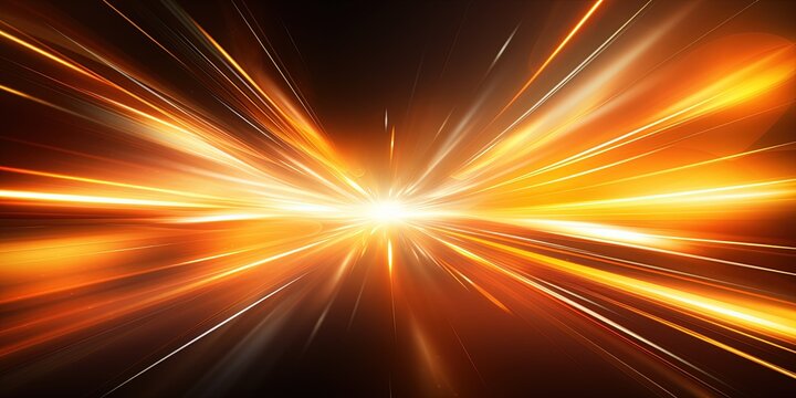 Fototapeta Abstract speed glowing light background banner illustration - Speedy motion blur creating flashy pattern of gold straight lines, laser beams for web banner and wallpaper design