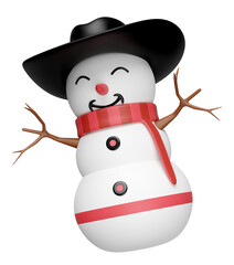 3d snowman with cowboy hat, scarf isolated. merry Christmas and festive New Year, 3d render illustration