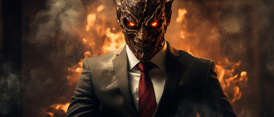 Devil in Business Suit in Hell - obrazy, fototapety, plakaty