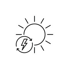 solar energy icon, charge power sun battery, sustainable eco resource, performance electric environment, thin line symbol on white background - editable stroke vector eps10