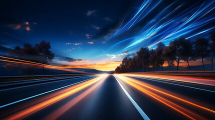 Car Light Trails on Road at Night
