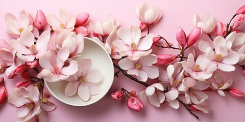 Magnolias flowers background banner panorama - Set collection collogae of beautiful blooming...