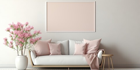 Mockup frame in interior background, room in light pastel colors