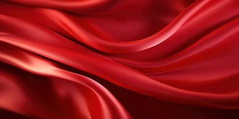 Foto op Canvas Red shiny satin silk swirl wave background banner - Abstract textile fabric material, backdrop texture for product display or text © Svitlana