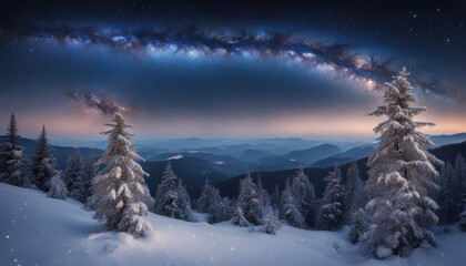 Fototapeta na wymiar Snowy Mountain Ridge Christmas Winter Night