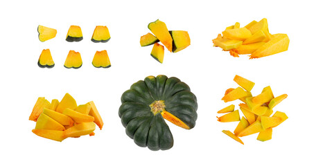 Chopped Pumpkin Isolated, Sweet Winter Squash, Cut Acorn Pumpkins