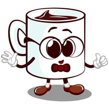 recommend clip art: vector mascot character from a cute mug wearing glasses and a bow tie like a nerd