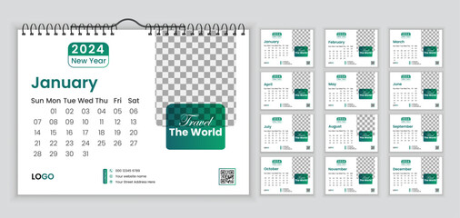 Vector colorful desk calendar design 2024