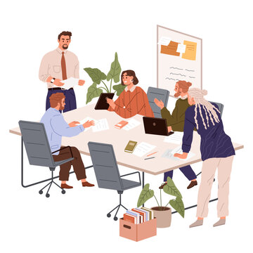 People office work. Vector illustration. Office workers interact with clients and customers to fulfill their needs A worker employee takes pride in their work and strives for excellence