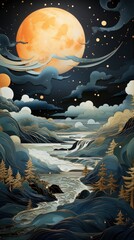 Metallic ink printing A mystical landscape , wallpaper for mobile pictures, Background HD