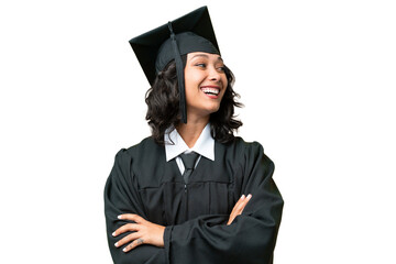 Young university graduate Argentinian woman over isolated background happy and smiling