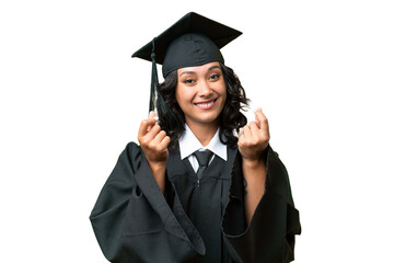 Young university graduate Argentinian woman over isolated background making money gesture