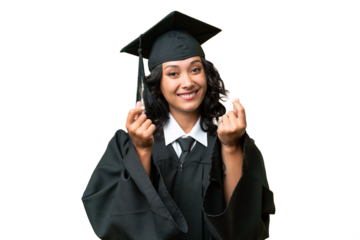 Young university graduate Argentinian woman over isolated background making money gesture