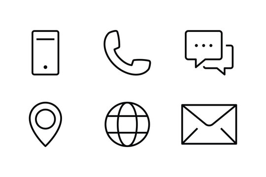 Contact us icon set. Communication Social Media network icon call us email mobile signs. Customer service. Contact support line icons set, editable stroke isolated on white, linear vector outline