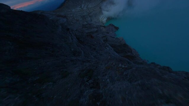 clinker and a lake in the mouth of a volcano