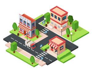 Isometric city. Vector clipart isolated on white background.