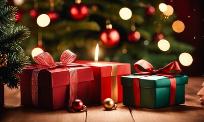 Fototapeta na wymiar Christmas gift boxes, Generative AI